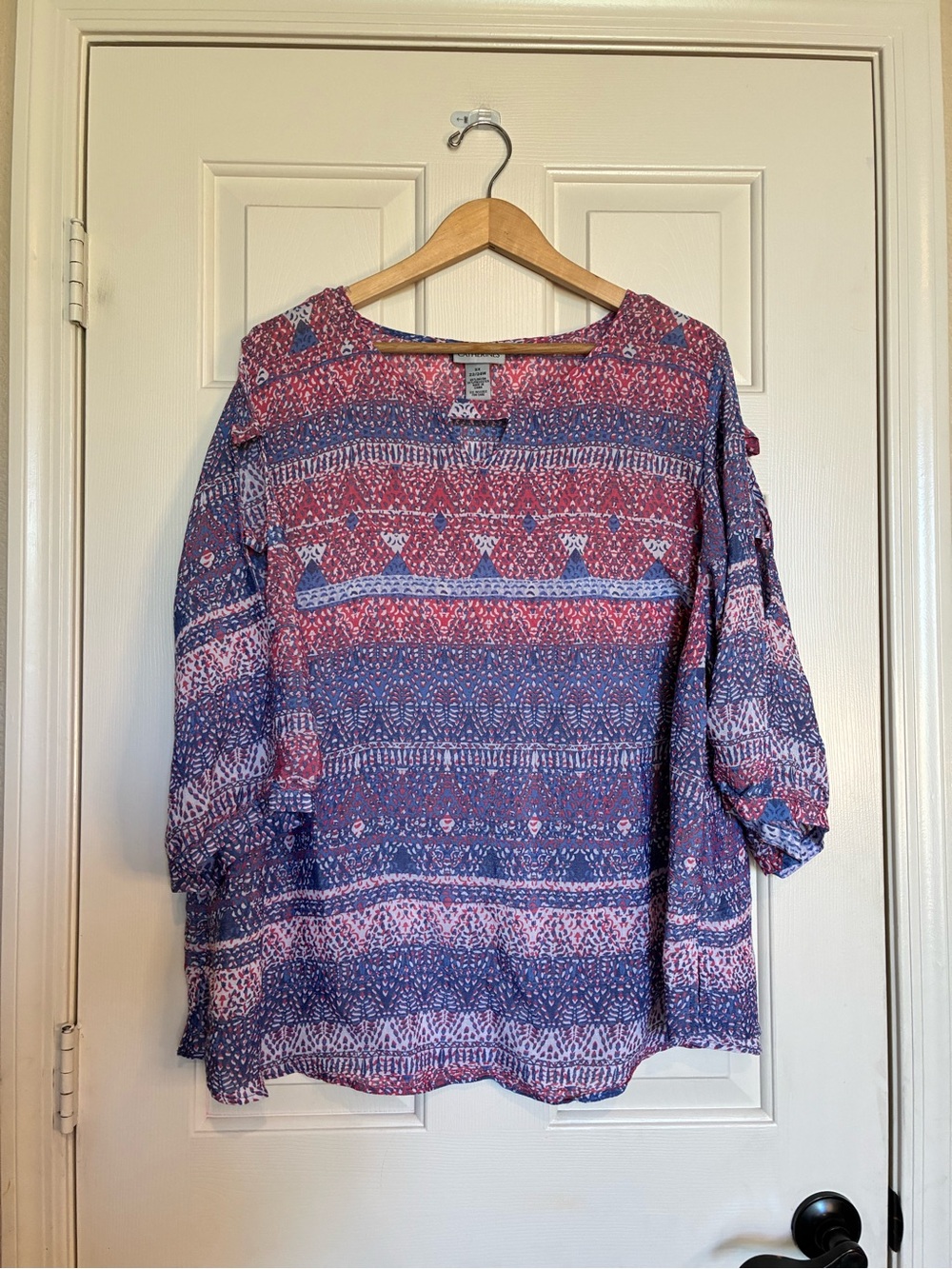 Catherines Purple and Pink Printed Boho Peasant Blouse